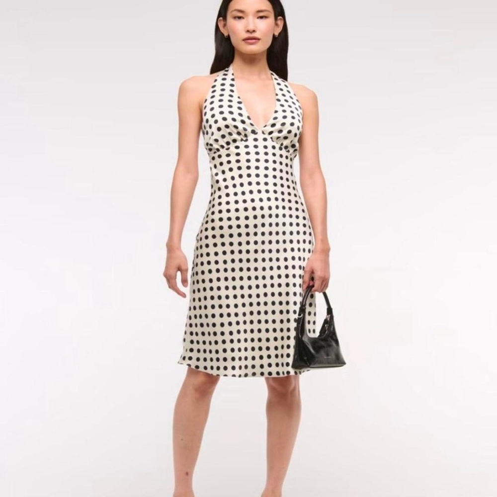 Abercrombie & Fitch Halter Knee-Length Slip Dress Polka Dot